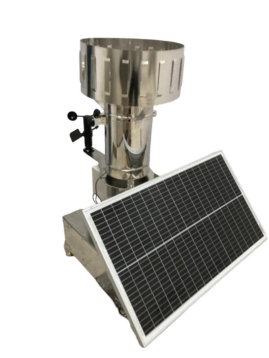 Stainless-steel smart rain gauge with a solar panel and wind sensors